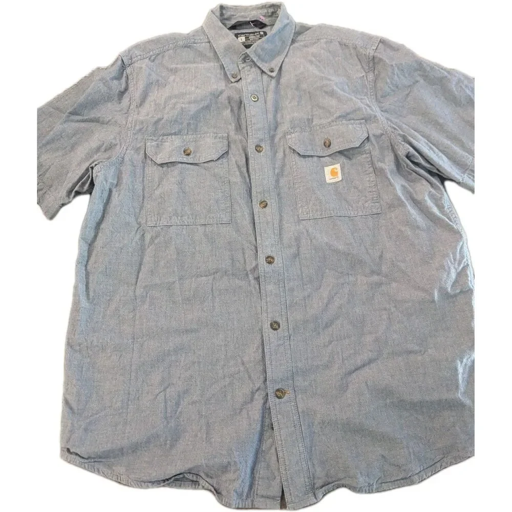 Carhartt Shirt Mens L Blue Long Sleeve Loose Fit Denim Look‎ Button Down